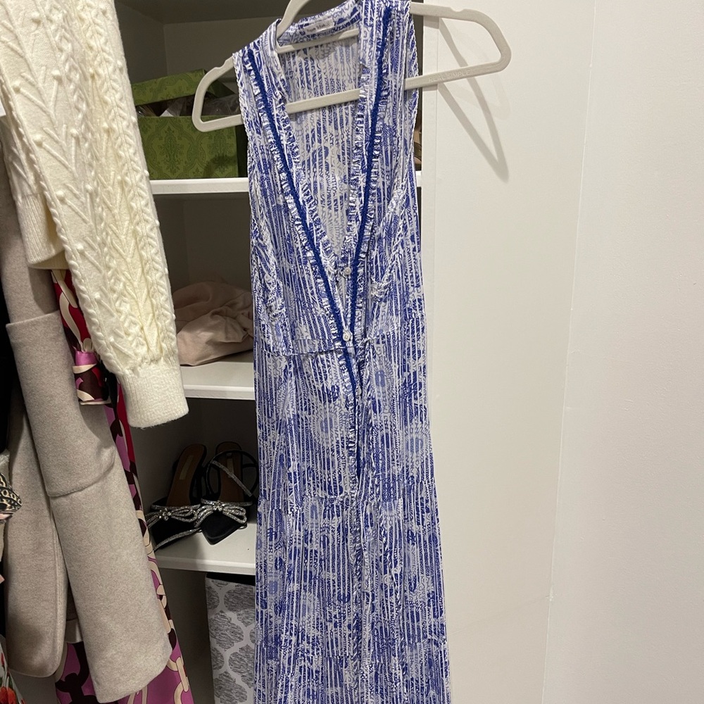 Poupette St Barth Blue Begonia Nana V Neck Midi Dress size Medium